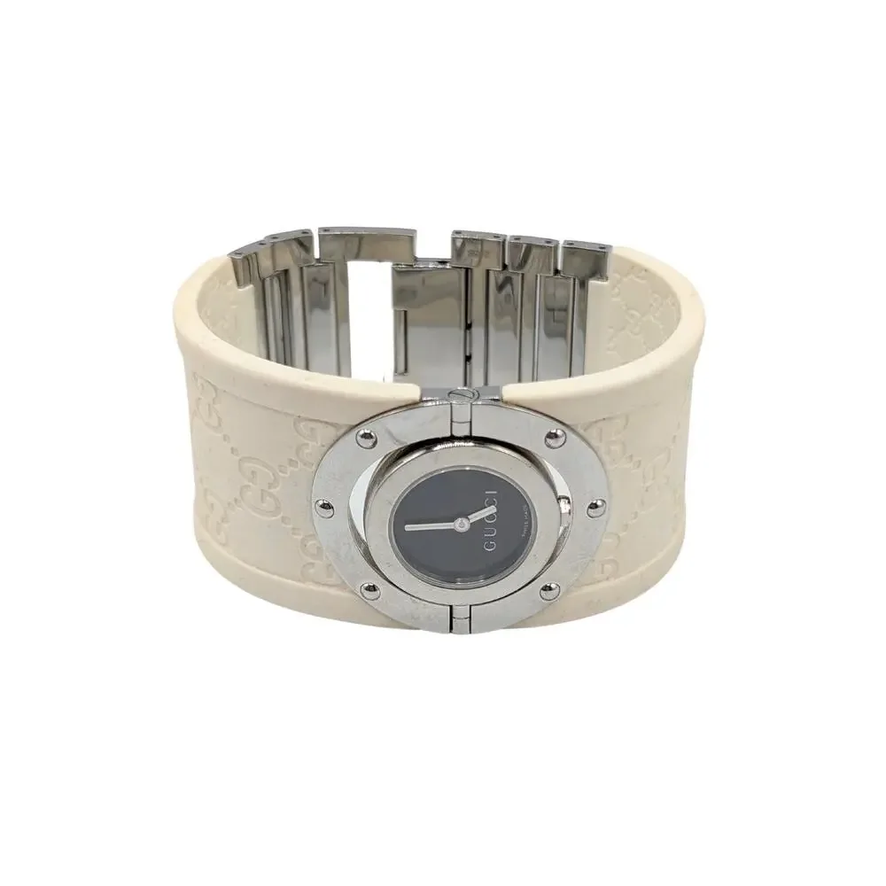 Gucci Cream Monogram GG Rubber Stainless Steel Twirl Watch